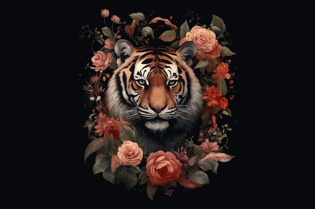 Hermoso tigre con colores brillantes alrededor de ilustración vectorial