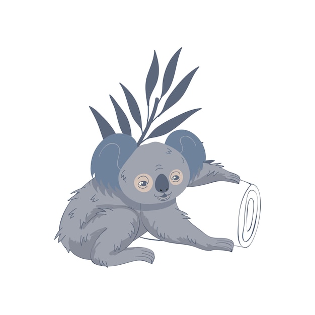 Vector el hermoso tronco y la rama del árbol de koala eucalipto con hojas, el oso salvaje australiano, el marsupial, el tema de la vida silvestre, el libro para niños, el diseño vectorial dibujado a mano aislado sobre un fondo blanco.