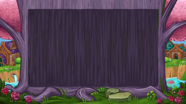 Vector hermoso valle con mágico árbol morado