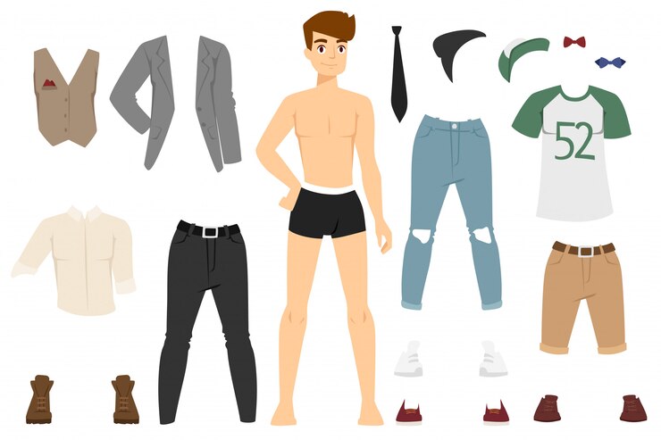 Hermoso vector de dibujos animados de moda chico modelo constructor look pie