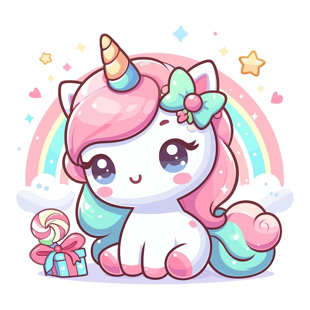 Vector hermoso vector de unicornio con fondo de colores