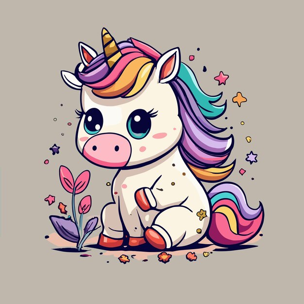 Vector hermoso vector de unicornio con fondo de colores