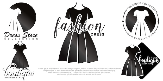 Hermoso vestido mujer logo simple creativo para boutique icon set logo vector