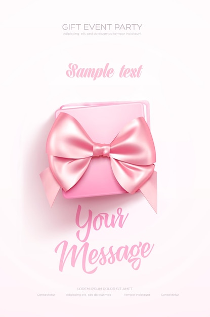 Hermoso volante o póster de saludo del día de San Valentín Vista superior en caja de regalo rosa y lazo rosa