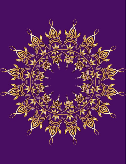 Hermosos adornos florales de doble círculo dorado con diseño vectorial de marco de borde en el color violeta de piruleta