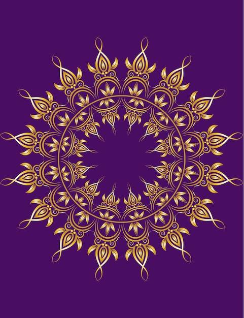 Hermosos adornos florales de doble círculo dorado con diseño vectorial de marco de borde en el color violeta de piruleta