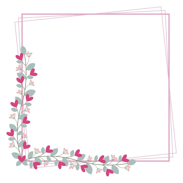Hermosos bordes cuadrados marco con amor flores y hojas rosas