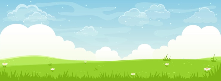 Vector hermosos campos de verano paisaje con colinas verdes cielo azul brillante y nubes
