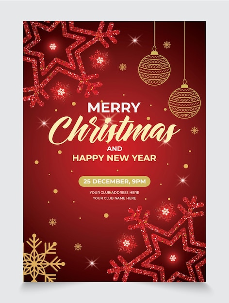 Hermosos carteles o folletos de Navidad roja y Feliz Año Nuevo