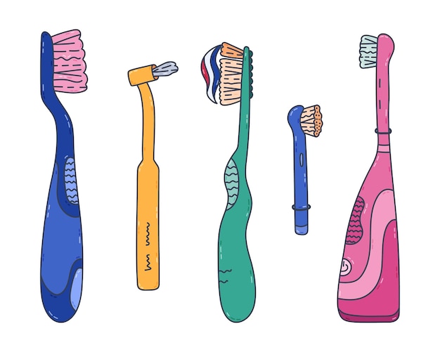 Hermosos cepillos de dientes de colores ajustados de diferentes tamaños Eléctricos manuales para limpiar aparatos ortopédicos