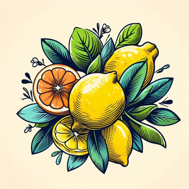 Hermosos colores frescos limón lima frutas jugosas papel tapiz ilustración vectorial dibujo ilustración