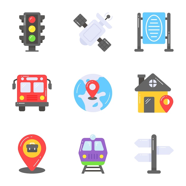 Hermosos conjuntos de vectores diseñados de mapas y navegación fáciles de usar en aplicaciones móviles web