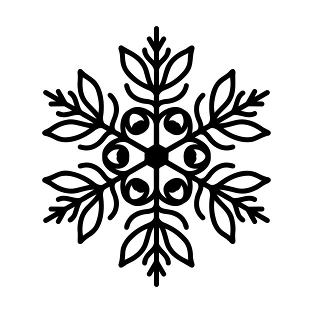 Hermosos copos de nieve detallados dibujados a mano ilustración vectorial plana dibujo de contorno gráfico símbolo de Navidad y Año Nuevo icono de silueta de copo de nieve único para diseños y decoraciones de invierno helado