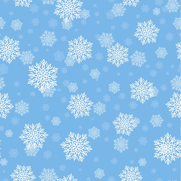 Hermosos copos de nieve con un patrón sin costuras de línea delgada copos de nieve blancos sobre fondo azul plantilla para envolver regalos de Feliz Año Nuevo y Feliz Navidad Ilustración vectorial sencilla de adorno de la temporada de invierno