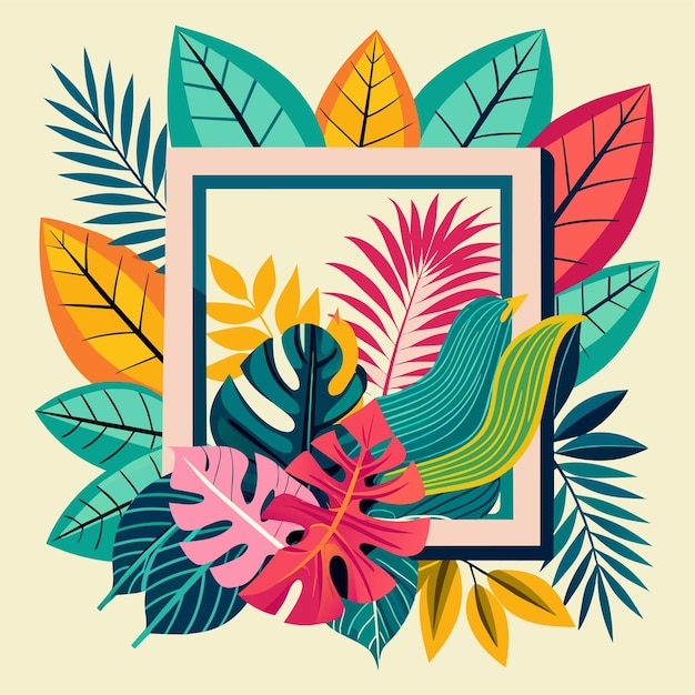Vector hermosos decorativos coloridos dibujos a mano mariposa hoja tropical flor marco de amor