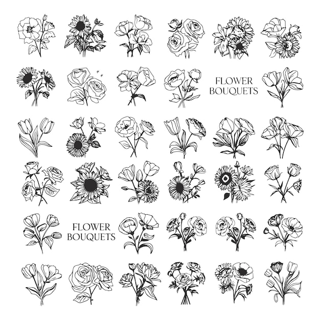 Hermosos dibujos de líneas de flores