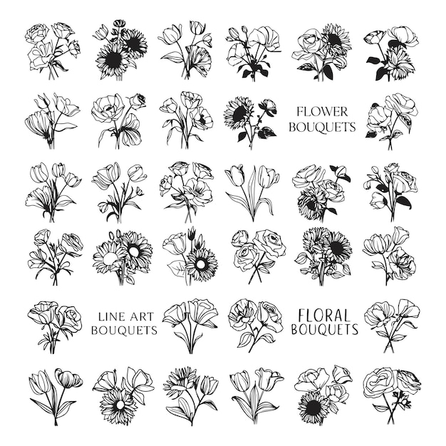 Hermosos dibujos de líneas de flores