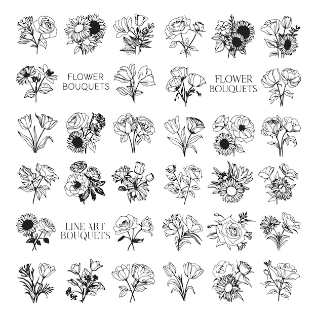 Hermosos dibujos de líneas de flores