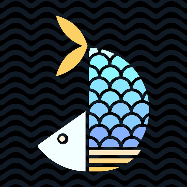 Hermosos diseños de colores simples de peces con escamas y aletas