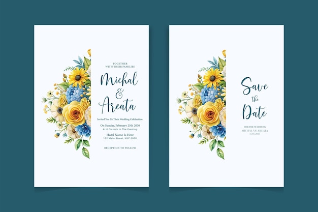 Hermosos diseños de tarjetas de invitación de bodas con acuarela floral