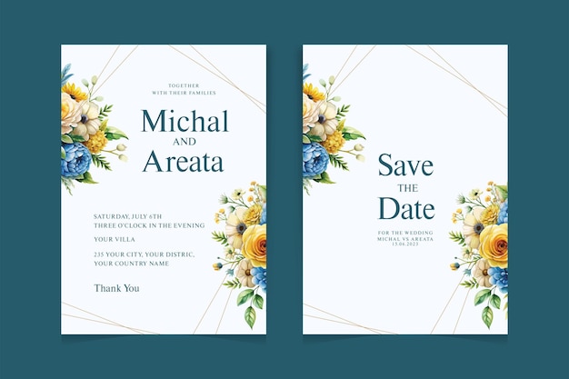Hermosos diseños de tarjetas de invitación de bodas con acuarela floral