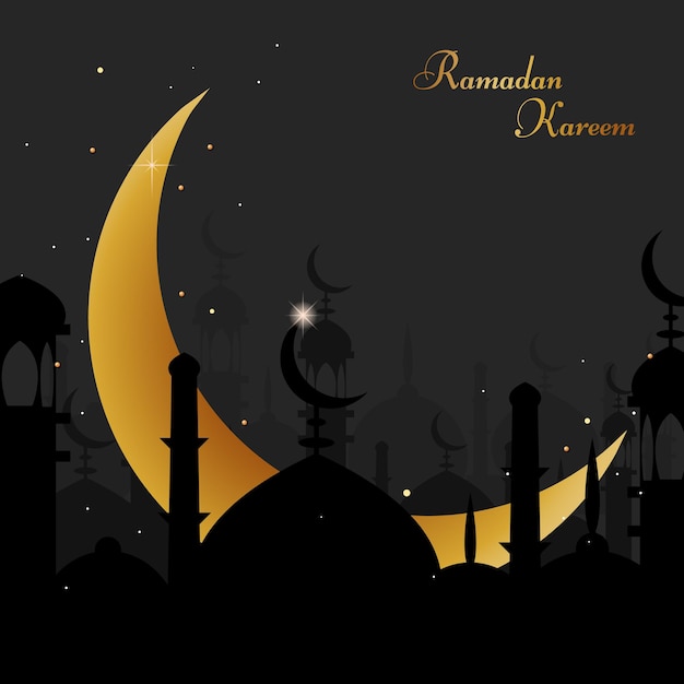 Hermosos festivales sagrados Eid y Ramadán telón de fondo silueta de la mezquita en el cielo nocturno