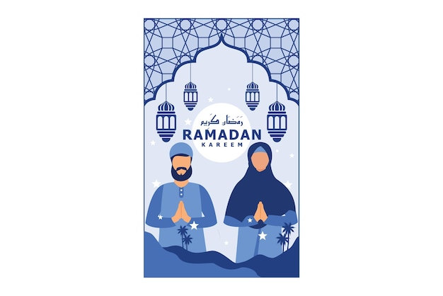 Hermosos fondos para los saludos de ramadán con un par de personajes musulmanes