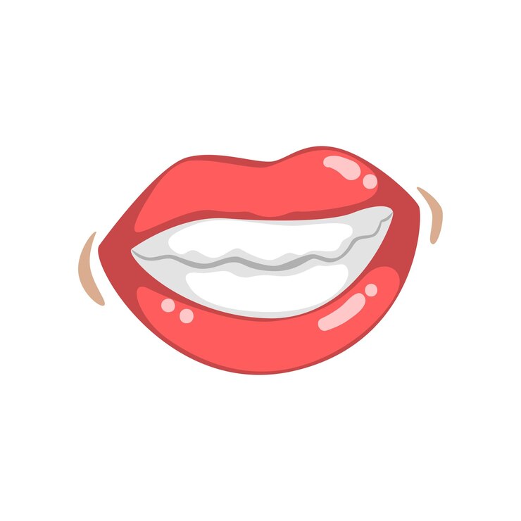 Vector hermosos labios femeninos brillantes sonrientes con dientes blancos boca emocional de una mujer joven vector ilustración aislada sobre un fondo blanco