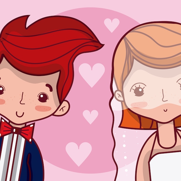 Vector hermosos novios enamorados con dibujos animados de corazones