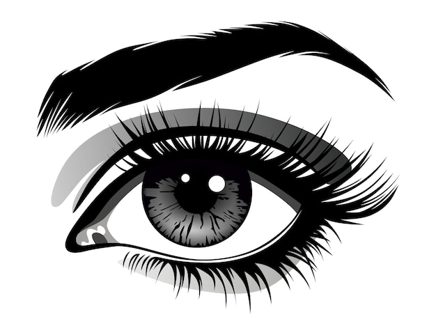 Hermosos ojos femeninos con grandes pestañas y cejas eyeliner glamour icono vectorial de maquillaje