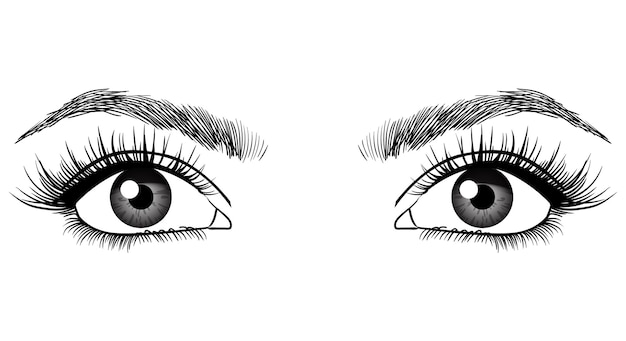 Hermosos ojos femeninos con grandes pestañas y cejas ilustración vectorial