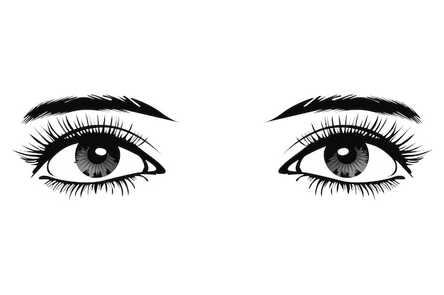 Hermosos ojos femeninos con grandes pestañas y cejas ilustración vectorial