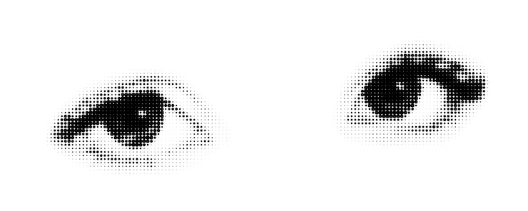 Vector hermosos ojos femeninos de medio tono de medio tono con puntos de vista humana estilo recorte y2k plantilla de collage vectorial retrox9