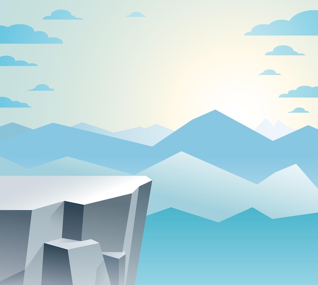 Hermosos paisajes montañosos con puesta de sol por la noche puesta de sol sobre el pico naturaleza escénica ilustración vectorial imagen tranquila tranquila para relajarse
