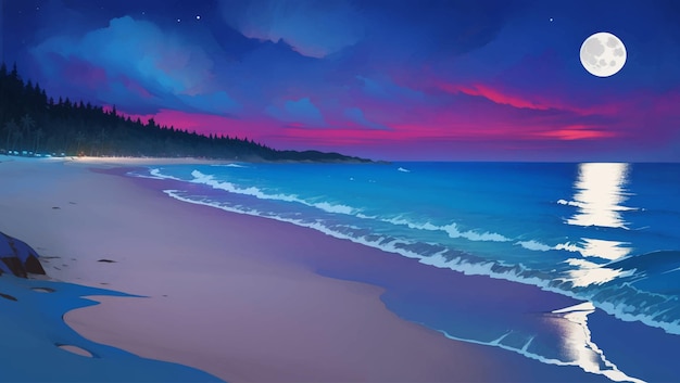 Vector hermosos paisajes tropicales en la playa ilustración de pintura dibujada a mano