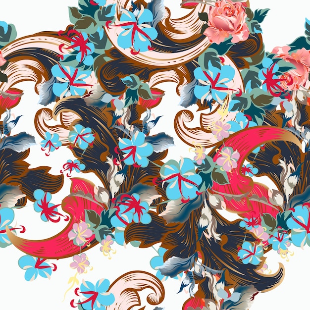 Vector hermosos patrones ornamentales vectoriales con remolinos y flores