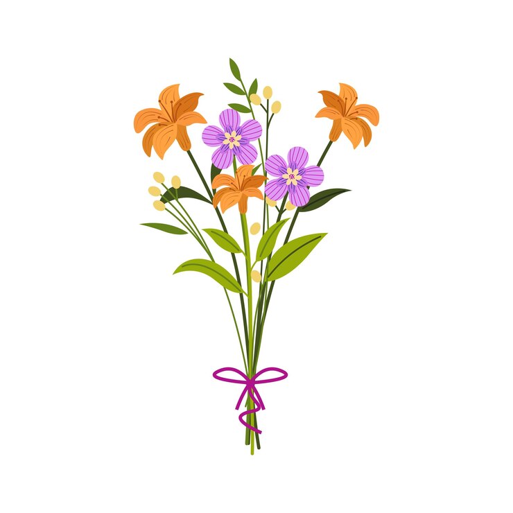 Vector hermosos ramos de flores en envoltura y planta en flor artículo decorativo de la floristería en blanco