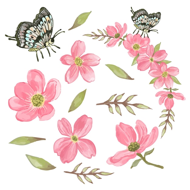 Hermosos ramos de flores y hojas para la decoración en estilo de colores acuáticos
