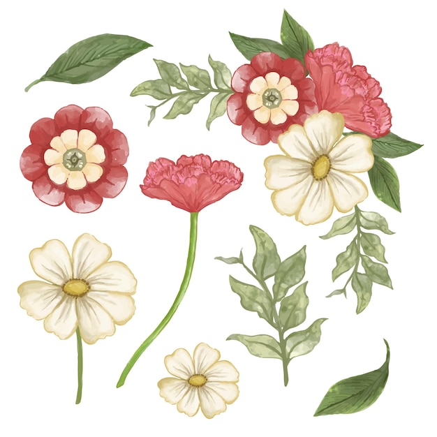 Hermosos ramos de flores y hojas para la decoración en estilo de colores acuáticos