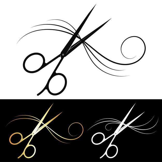 Hermosos rizos de cabello y el diseño de tijeras para el salón de belleza