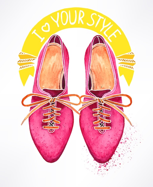 Vector hermosos zapatos de acuarela rosa. ilustración dibujada a mano