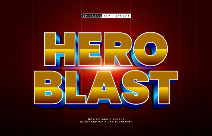 Vector hero blast efecto de texto editable con un héroe y un poderoso efecto de texto