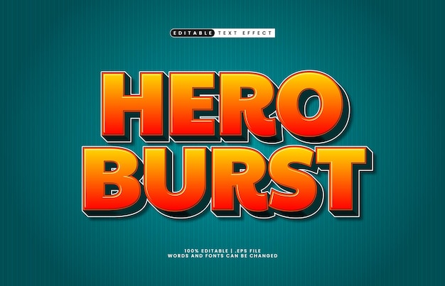 Hero burst efecto de texto editable con un estilo de texto de héroe y juego