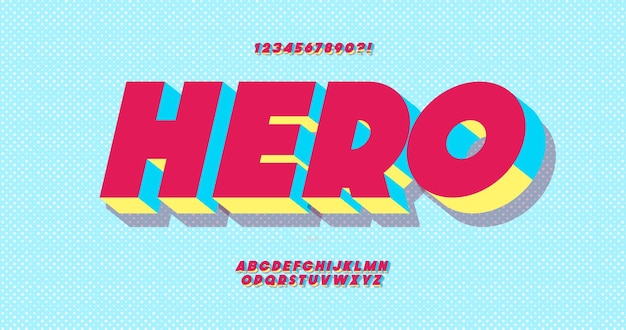 Hero font 3d estilo en negrita tipografía moderna para cartel decoración de eventos movimiento videojuego t camisa libro estandarte impresión tipo de letra fresco alfabeto de moda vector 10 eps