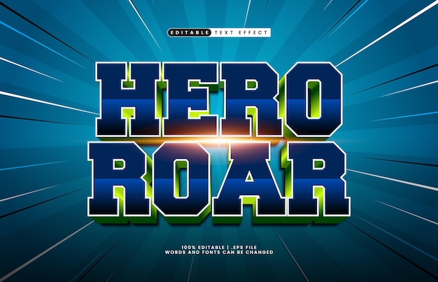 Hero roar efecto de texto editable con un héroe y un poderoso efecto de texto