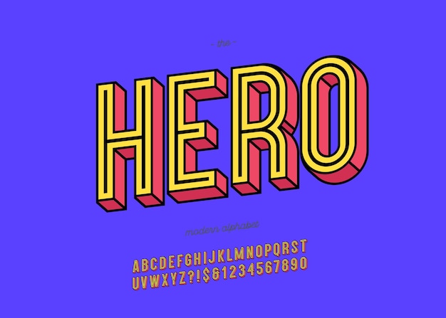 Héroe alfabeto 3d audaz tipografía de moda estilo colorido para la decoración logotipo de la fiesta