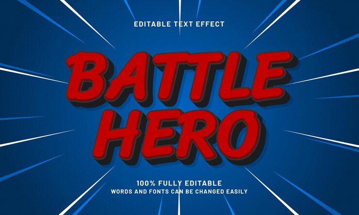 Vector héroe de batalla efectos de texto editables con un tema de héroe y valiente