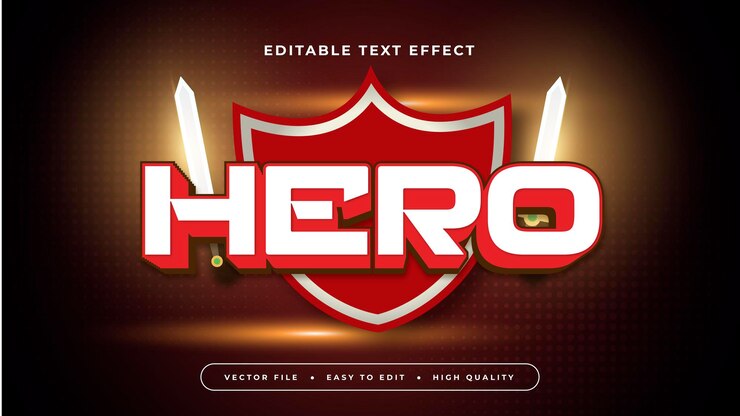 Vector héroe blanco y rojo estilo de fuente de efecto de texto editable en 3d