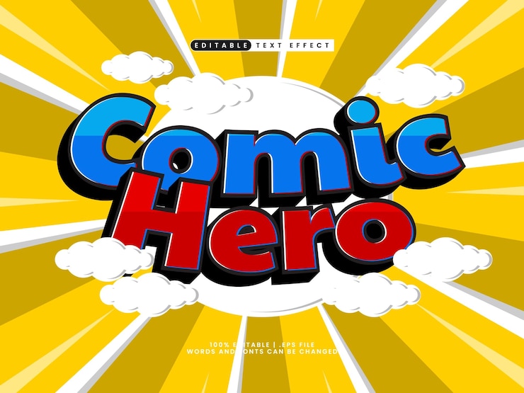 Vector héroe cómico efecto de texto editable