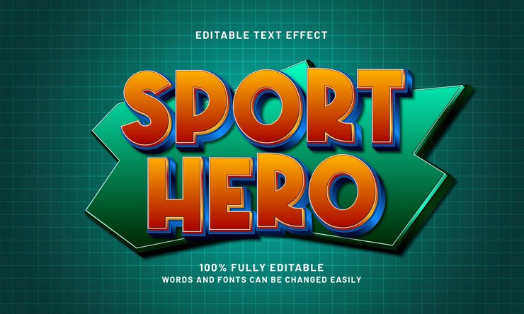 Vector héroe deportivo efecto de texto editable con un estilo de texto de deporte y equipo